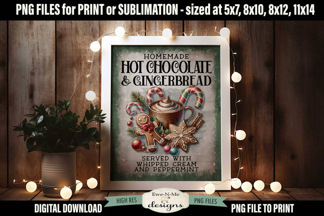 Hot Chocolate Gingerbread Sublimation Design | Vintage PNG Sublimation Ewe-N-Me Designs 