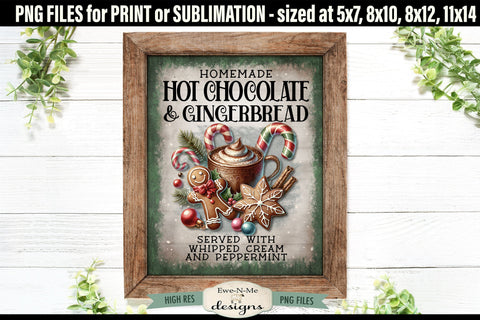 Hot Chocolate Gingerbread Sublimation Design | Vintage PNG Sublimation Ewe-N-Me Designs 