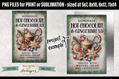 Hot Chocolate Gingerbread Sublimation Design | Vintage PNG Sublimation Ewe-N-Me Designs 