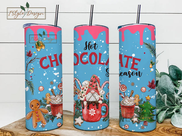 Hot Chocolate Season Tumbler Wrap PNG, 20 Oz Skinny Sublimation Tumbler PNG, Christmas Hot Cocoa Winter Design Digital File Download Sublimation iStyleDesign 