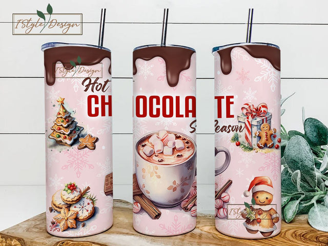 Hot Chocolate Season Tumbler Wrap PNG, 20 Oz Skinny Sublimation Tumbler PNG, Christmas Hot Cocoa Winter Design Digital File Download Sublimation iStyleDesign 