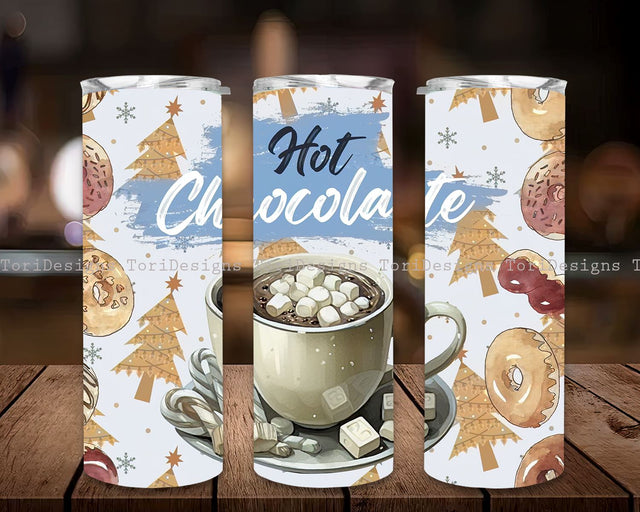 Hot Chocolate Season Tumbler Wrap PNG, 20 Oz Skinny Sublimation Tumbler PNG, Christmas Hot Cocoa Winter Design Digital File Download Sublimation ToriDesigns 