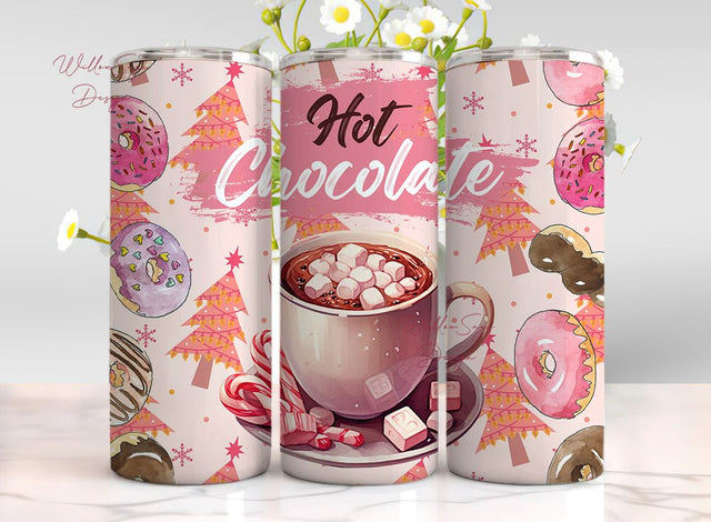 Hot Chocolate Season Tumbler Wrap PNG, 20 Oz Skinny Sublimation Tumbler PNG, Christmas Hot Cocoa Winter Design Digital File Download Sublimation WillowSageDesign 