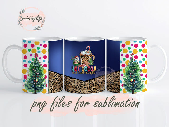 HOT COCOA AND CHRISTMAS LIGHTS Mug Wrap Design, Instant Digital Design Download Mug Wrap Design, Mug Design PNG Sublimation PrintingLife 