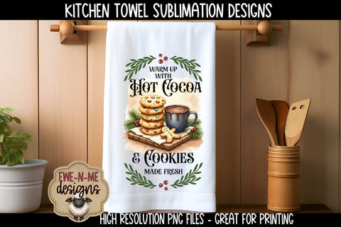 Hot Cocoa and Cookies KitchenTowel - Sublimation PNG Files Sublimation Ewe-N-Me Designs 