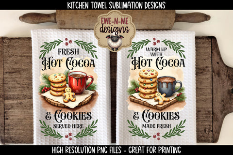 Hot Cocoa and Cookies KitchenTowel - Sublimation PNG Files Sublimation Ewe-N-Me Designs 