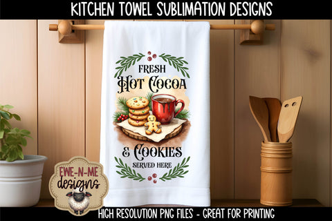 Hot Cocoa and Cookies KitchenTowel - Sublimation PNG Files Sublimation Ewe-N-Me Designs 