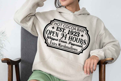 Hot cocoa bar est 1923 open 24 hours whipped cream peppermint. extra marshmallows SVG Angelina750 