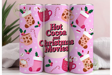 Hot Cocoa & Christmas Movies Tumbler Sublimation PixelChick 