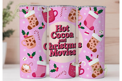 Hot Cocoa & Christmas Movies Tumbler Sublimation PixelChick 