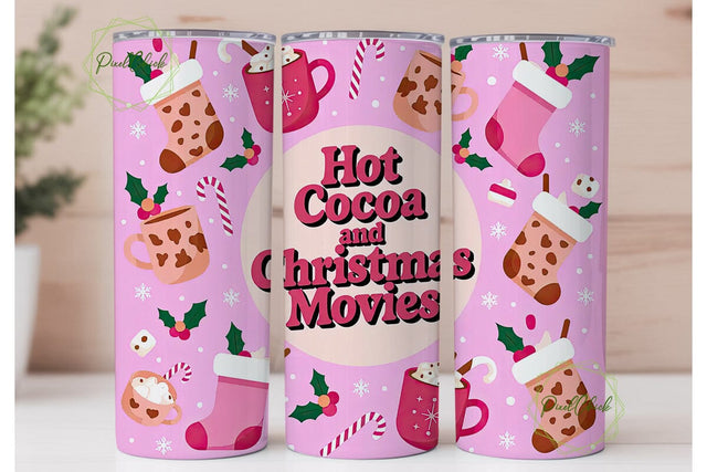 Hot Cocoa & Christmas Movies Tumbler Sublimation PixelChick 