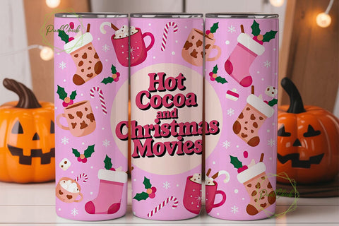 Hot Cocoa & Christmas Movies Tumbler Sublimation PixelChick 