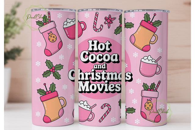 Hot Cocoa & Christmas Movies Tumbler Sublimation PixelChick 