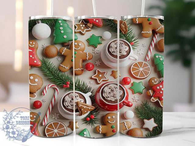 Hot Cocoa Gingerbread Christmas Tumbler, Gingerbread Holiday Wrap, Candy Cane Sublimation Design, Coquette Bow Cup, 20Oz Straight Tumbler Wrap, Festive Christmas Mug, Sweet Holiday Design Sublimation ToriDesigns 