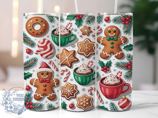 Hot Cocoa Gingerbread Christmas Tumbler, Gingerbread Holiday Wrap, Candy Cane Sublimation Design, Coquette Bow Cup, 20Oz Straight Tumbler Wrap, Festive Christmas Mug, Sweet Holiday Design Sublimation ToriDesigns 
