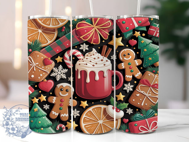 Hot Cocoa Gingerbread Christmas Tumbler, Gingerbread Holiday Wrap, Candy Cane Sublimation Design, Coquette Bow Cup, 20Oz Straight Tumbler Wrap, Festive Christmas Mug, Sweet Holiday Design Sublimation ToriDesigns 