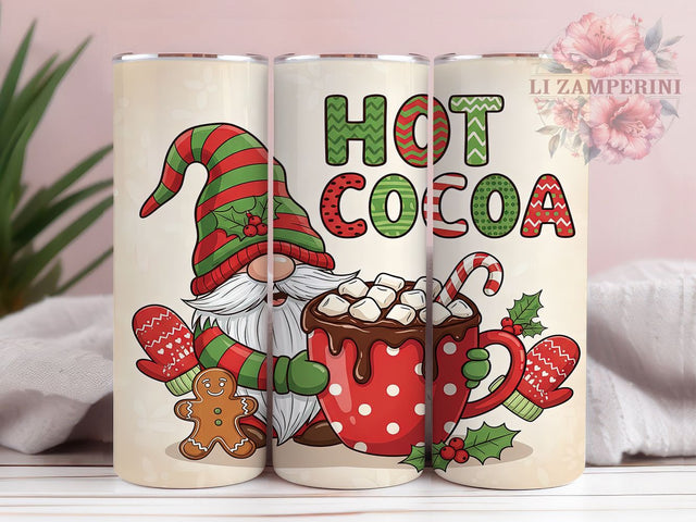 Hot Cocoa Gnome Christmas Tumbler, Christmas Cocoa Sublimation Design, Festive Holiday Cup Art, 20oz Xmas Tumbler, Whimsical Gnome Mug, Stylish Christmas Cup, Cozy Holiday Wrap Sublimation Li Zamperini 