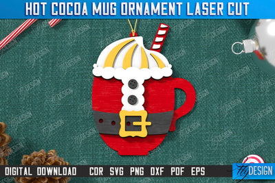 Hot Cocoa Mug Ornament Laser Cut | Cup Pendant | Hanging Tree Toy | Christmas Ornament CNC File SVG Fly Design 