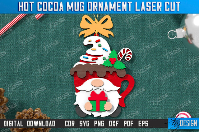 Hot Cocoa Mug Ornament Laser Cut | Cup Pendant | Hanging Tree Toy | Christmas Ornament CNC File SVG Fly Design 