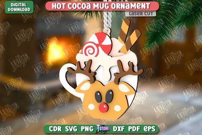 Hot Cocoa Mug Ornament Laser Cut | Cup Pendant | Hanging Tree Toy | Christmas Ornament CNC File SVG The T Store Design 