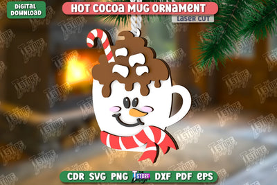 Hot Cocoa Mug Ornament Laser Cut | Cup Pendant | Hanging Tree Toy | Christmas Ornament CNC File SVG The T Store Design 