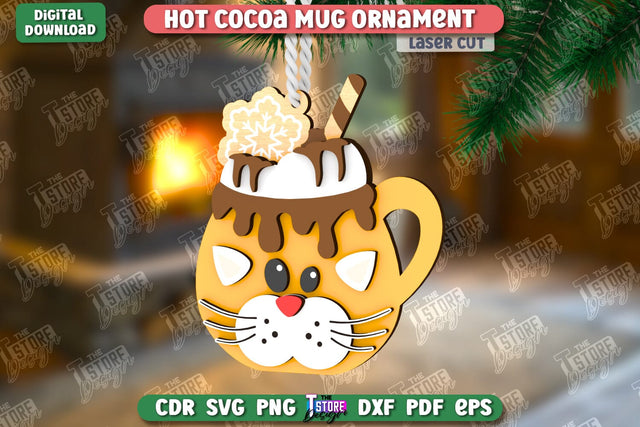 Hot Cocoa Mug Ornament Laser Cut | Cup Pendant | Hanging Tree Toy | Christmas Ornament CNC File SVG The T Store Design 
