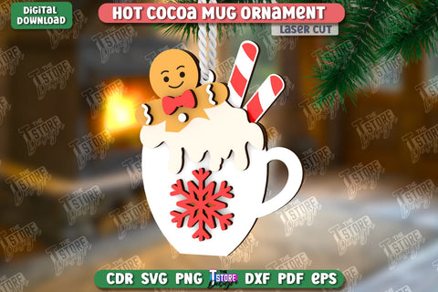 Hot Cocoa Mug Ornaments Laser Cut Bundle | Cup Pendant | Hanging Tree Toy | Christmas Ornament CNC Files SVG The T Store Design 