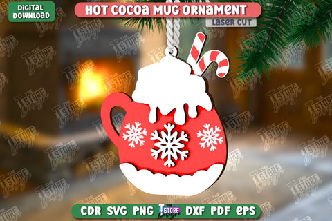 Hot Cocoa Mug Ornaments Laser Cut Bundle | Cup Pendant | Hanging Tree Toy | Christmas Ornament CNC Files SVG The T Store Design 