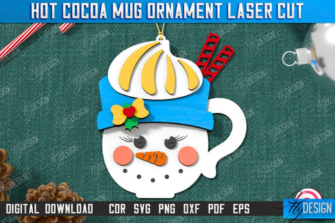 Hot Cocoa Mug Ornaments Laser Cut Bundle | Cup Pendant | Hanging Tree Toys | Christmas Ornament | CNC Files SVG Fly Design 