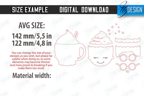 Hot Cocoa Mug Ornaments Laser Cut Bundle | Cup Pendant | Hanging Tree Toys | Christmas Ornament | CNC Files SVG Fly Design 