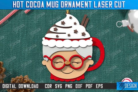 Hot Cocoa Mug Ornaments Laser Cut Bundle | Cup Pendant | Hanging Tree Toys | Christmas Ornament | CNC Files SVG Fly Design 