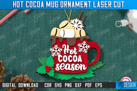 Hot Cocoa Mug Ornaments Laser Cut Bundle | Cup Pendant | Hanging Tree Toys | Christmas Ornament | CNC Files SVG Fly Design 
