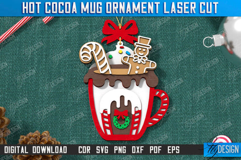 Hot Cocoa Mug Ornaments Laser Cut Bundle | Cup Pendant | Hanging Tree Toys | Christmas Ornament | CNC Files SVG Fly Design 