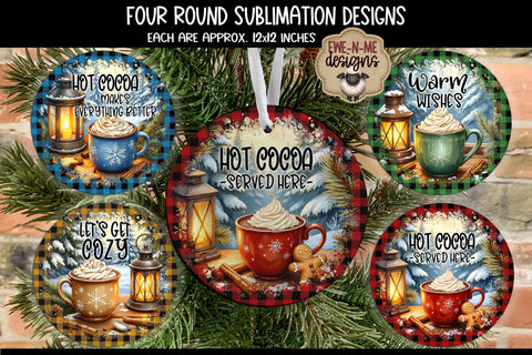 Hot Cocoa Plaid Round Sublimation Designs | Four Round PNG Files Sublimation Ewe-N-Me Designs 