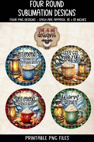 Hot Cocoa Plaid Round Sublimation Designs | Four Round PNG Files Sublimation Ewe-N-Me Designs 