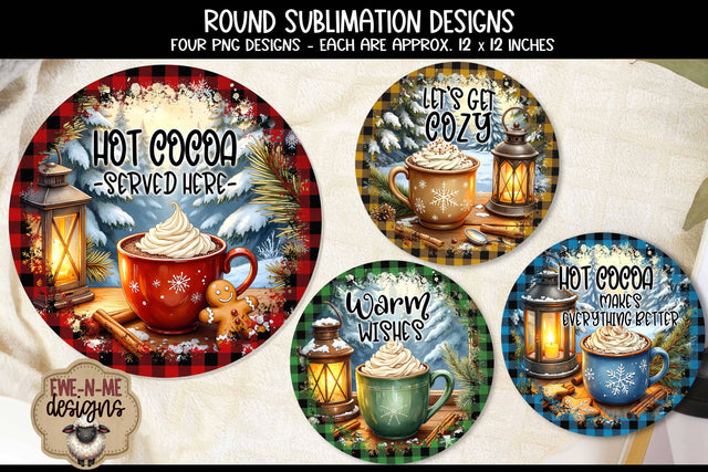 Hot Cocoa Plaid Round Sublimation Designs | Four Round PNG Files Sublimation Ewe-N-Me Designs 