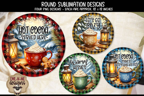 Hot Cocoa Plaid Round Sublimation Designs | Four Round PNG Files Sublimation Ewe-N-Me Designs 