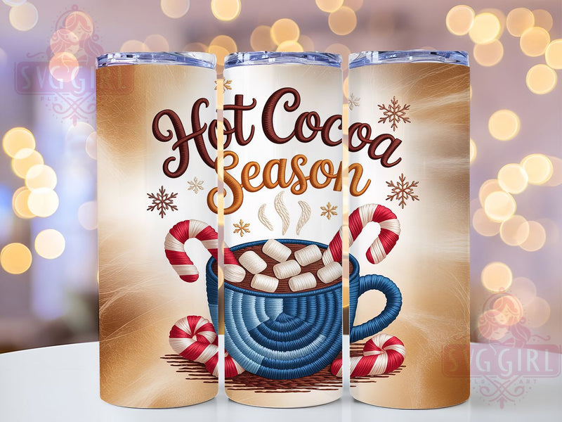 Hot Cocoa Season Christmas Tumbler, Christmas Embroidery Sublimation Design, Festive Holiday Cocoa Art, 20oz Christmas Tumbler, Whimsical Cocoa Mug, Cozy Embroidery Cup, Winter Holiday Wrap Sublimation SvggirlplusArt 