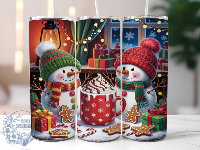 Hot Cocoa Snowman Christmas Tumbler, Hot Cocoa Holiday Wrap, Festive Snowman Sublimation Design, Cute Christmas Cup, 20Oz Skinny Tumbler Wrap, Cozy Holiday Mug, Winter Wonderland Design Sublimation ToriDesigns 