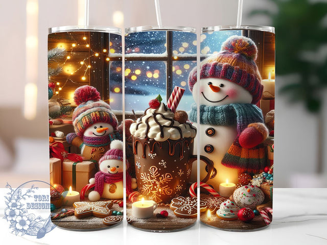 Hot Cocoa Snowman Christmas Tumbler, Hot Cocoa Holiday Wrap, Festive Snowman Sublimation Design, Cute Christmas Cup, 20Oz Skinny Tumbler Wrap, Cozy Holiday Mug, Winter Wonderland Design Sublimation ToriDesigns 