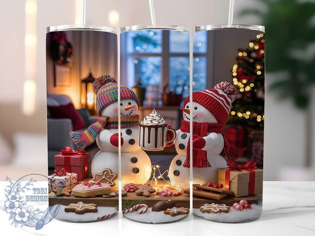 Hot Cocoa Snowman Christmas Tumbler, Hot Cocoa Holiday Wrap, Festive Snowman Sublimation Design, Cute Christmas Cup, 20Oz Skinny Tumbler Wrap, Cozy Holiday Mug, Winter Wonderland Design Sublimation ToriDesigns 