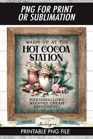 Hot Cocoa Station Sublimation Design | Vintage Sign PNG Sublimation Ewe-N-Me Designs 