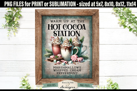 Hot Cocoa Station Sublimation Design | Vintage Sign PNG Sublimation Ewe-N-Me Designs 