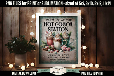 Hot Cocoa Station Sublimation Design | Vintage Sign PNG Sublimation Ewe-N-Me Designs 