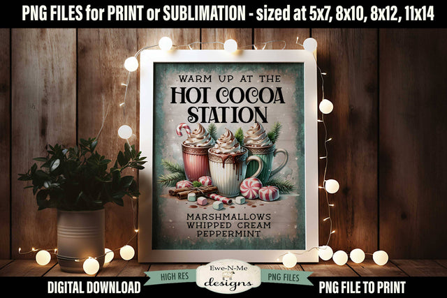 Hot Cocoa Station Sublimation Design | Vintage Sign PNG Sublimation Ewe-N-Me Designs 
