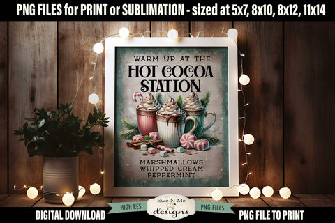 Hot Cocoa Station Sublimation Design | Vintage Sign PNG Sublimation Ewe-N-Me Designs 