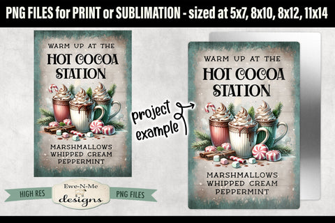 Hot Cocoa Station Sublimation Design | Vintage Sign PNG Sublimation Ewe-N-Me Designs 
