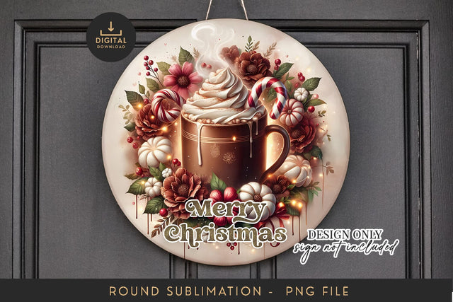 Hot Cocoa Sublimation PNG - Round Christmas Mug Art Sublimation BijouBay 