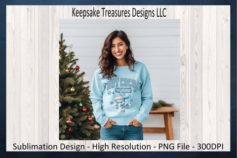 'Hot Cocoa Weather' Whimsical Winter Scene with Ice Skating Gnome Sublimation Keepsake Treasures Designs LLC. 