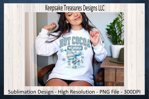 'Hot Cocoa Weather' Whimsical Winter Scene with Ice Skating Gnome Sublimation Keepsake Treasures Designs LLC. 